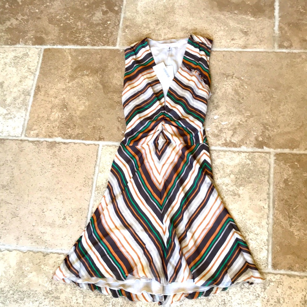 Valentino Dress; Size 8 in striped of Tan, Brown, Orange & Green.